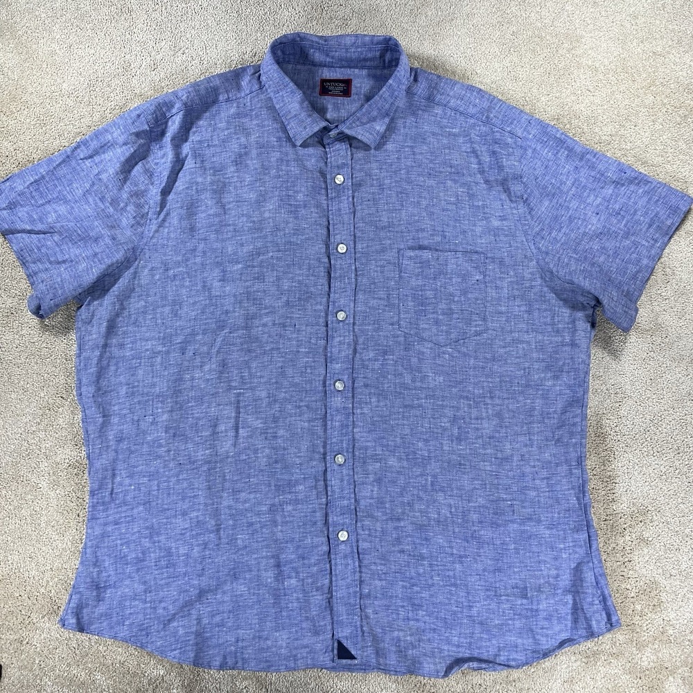 Untuckit Mens Wrinkle-Resistant Blue Linen Short-Sleeve Button-Up Shirt 3XL EUC